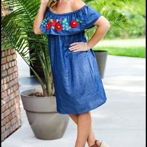 NWT Kori America Embroidered Off Shoulder Dress